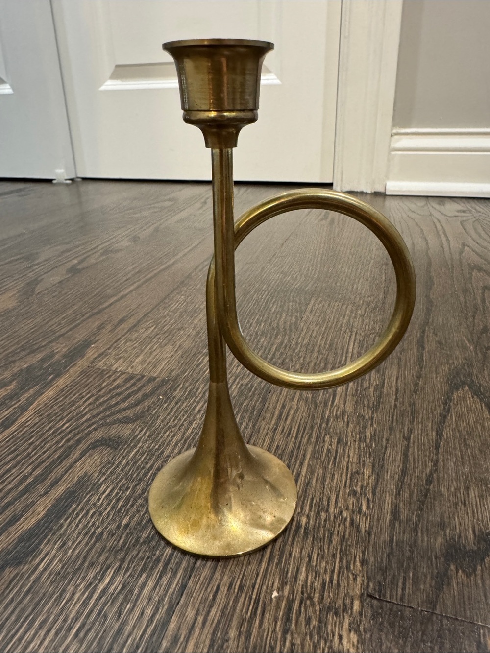 Vintage Enesco Solid Brass Horn Candlestick Holder